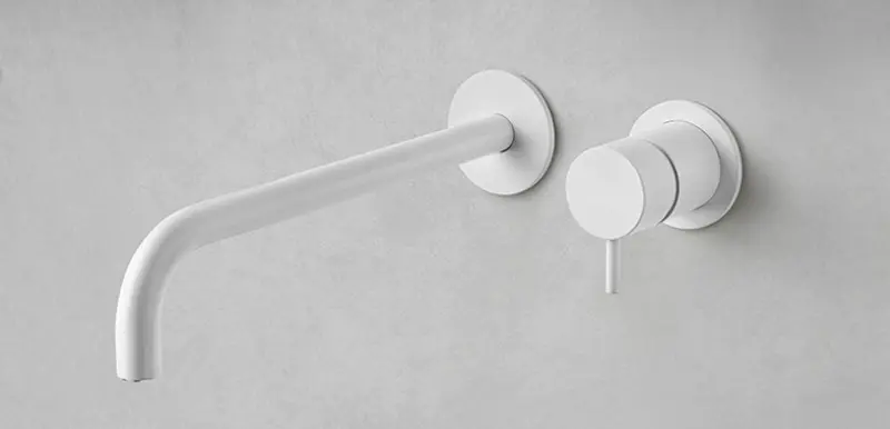 Waterevolution Flow inbyggd tvättställsblandare matt vit med utlopp 15 cm T116BBR-15