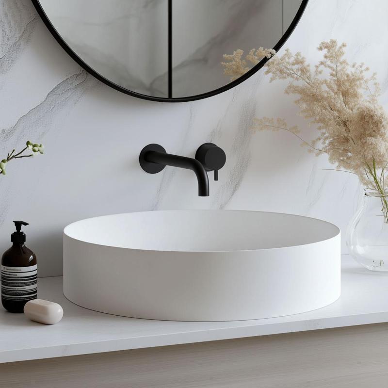 Waterevolution Flow inbyggd tvättställsblandare matt svart med utlopp 15 cm T116BPR-15