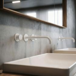 Waterevolution Flow 3-håls infälld tvättställsblandare matt vit med utlopp 21 cm T1163FBR-21