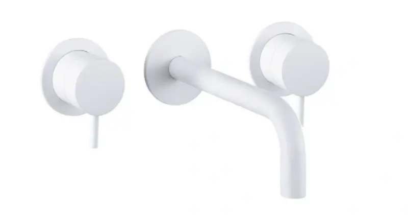 Waterevolution Flow 3-håls infälld tvättställsblandare matt vit med utlopp 21 cm T1163FBR-21