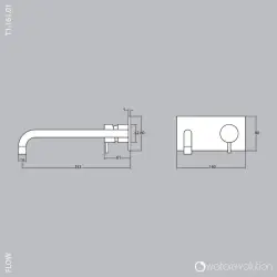 Waterevolution Flow inbyggd tvättställsblandare med täckplatta krom med utloppspip 21 cm T1161B01-21