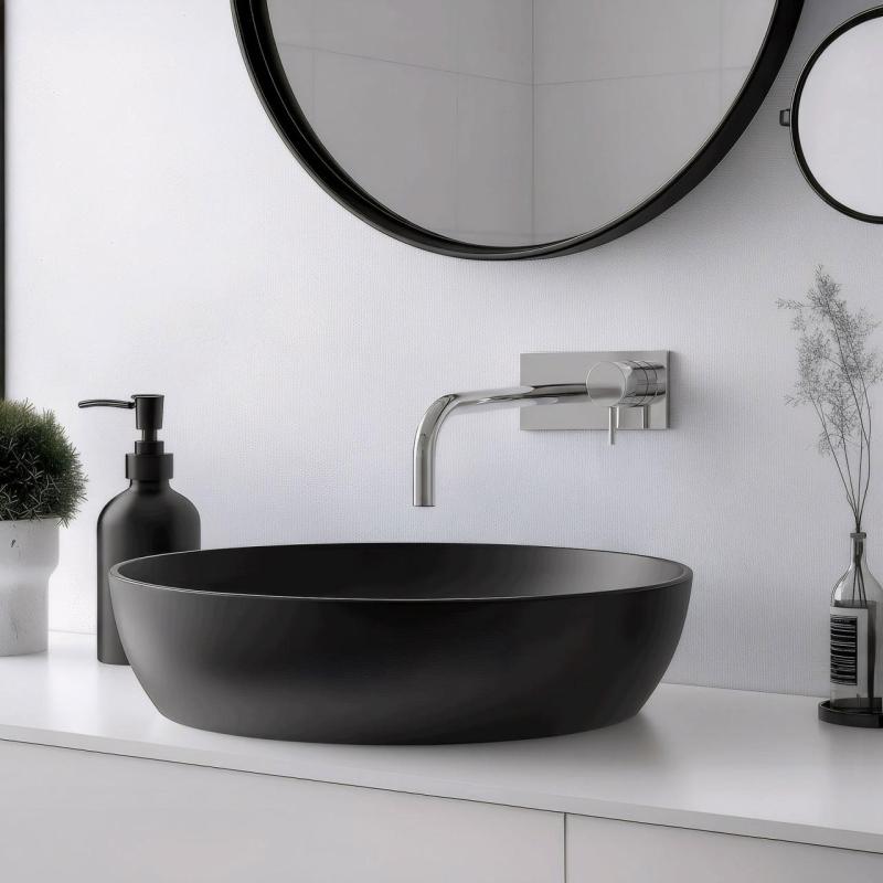 Waterevolution Flow inbyggd tvättställsblandare med täckplatta krom med 15 cm utloppspip T1161B01-15