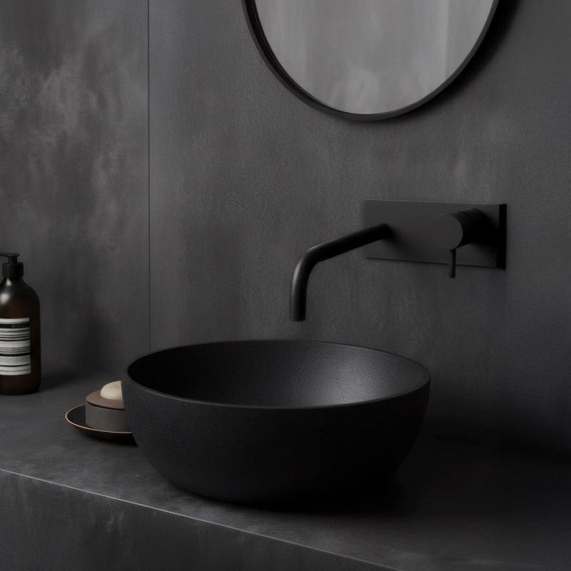 Waterevolution Flow inbyggd tvättställsblandare med täckplatta matt svart med utloppspip 21 cm T1161BPR-21