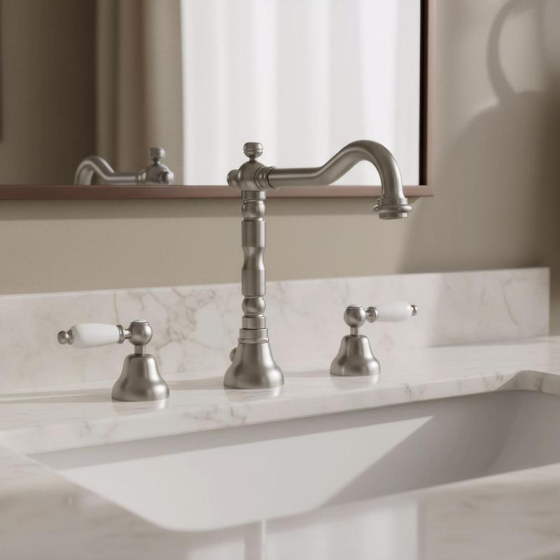 PB klassisk kran 3-håls tvättställsblandare Vita handtag Rostfritt stål 1208854282