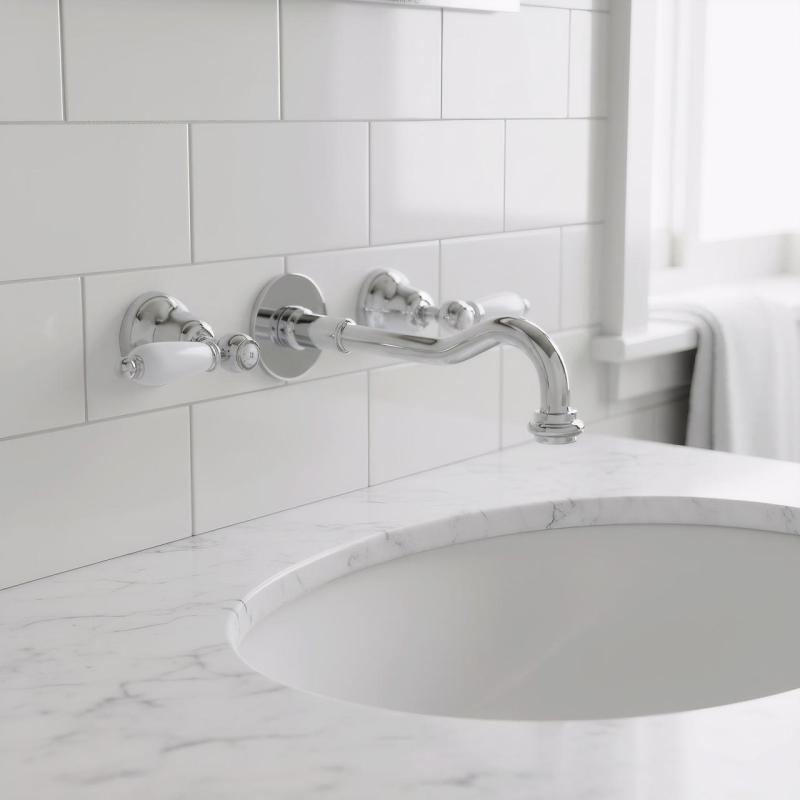 PB klassisk inbyggd väggkran med vita handtag 20 cm pip Krom 1208854352