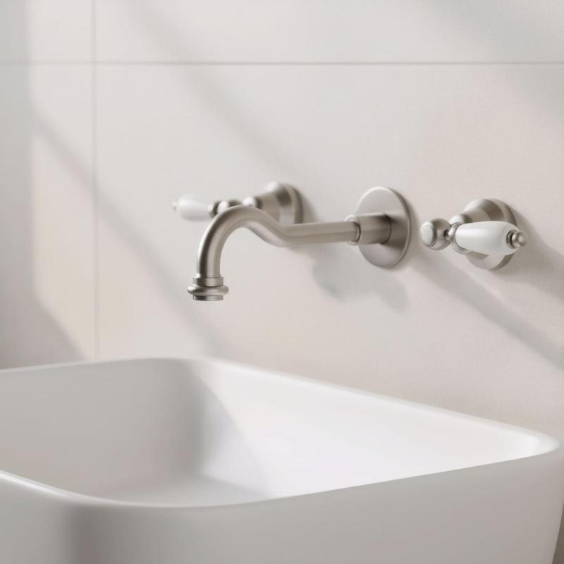 PB klassisk inbyggd väggmonterad kran med vita handtag 25 cm pip i rostfritt stål 1208854402