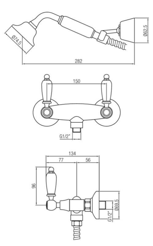 PB klassisk kran, påbyggnadsduschkran med vita handtag, inklusive handdusch i rostfritt stål 1208854492