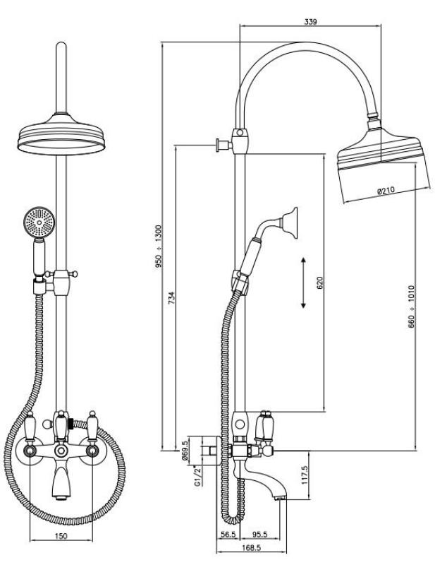 PB klassisk bad- och duschset med regndusch RVS 1208854832
