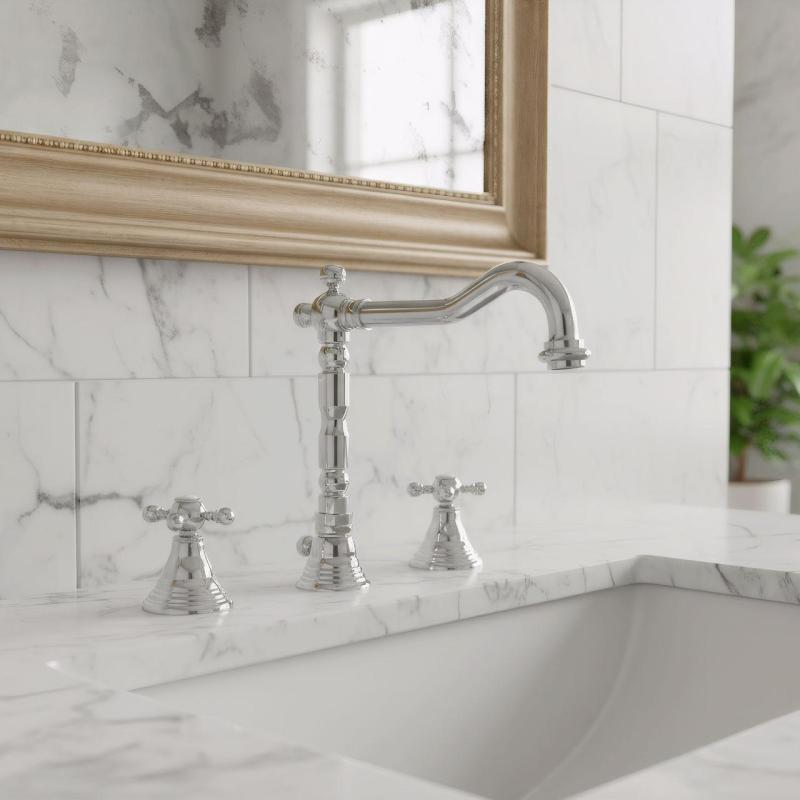 PB klassisk 3-håls tvättställsblandare med stjärnformade handtag och en pip på 18,5 cm Krom 1208854922