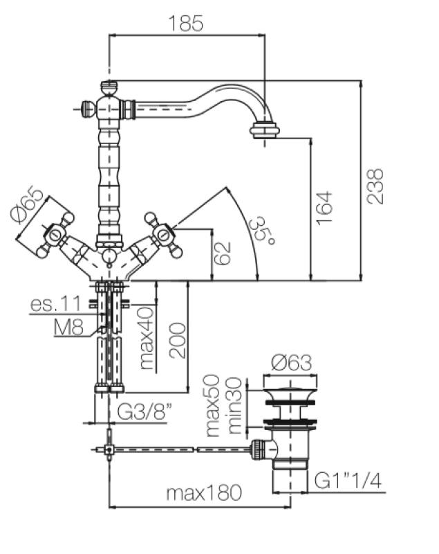 PB klassisk tvättställsblandare stjärnhandtag pip 18,5 cm Krom 1208854932