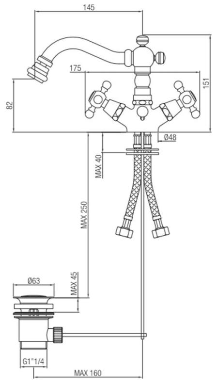 PB klassisk bidéblandare 145 mm pip rostfritt stål 1208855032