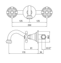 PB klassisk infälld väggkran med stjärnformade handtag, 16 cm utloppspip, Krom 1208855042