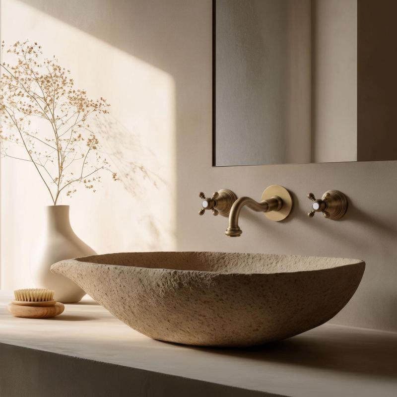 PB klassisk infälld väggmonterad kran med stjärnhandtag 16 cm pip brons 1208855052