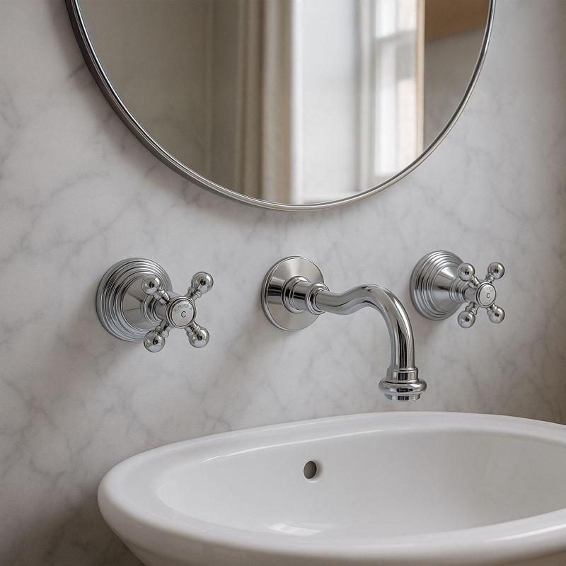 PB klassisk inbyggd väggkran med stjärnhandtag 20 cm utloppspip Krom 1208855072