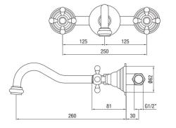 PB klassisk infälld väggmonterad kran med stjärnhandtag 25 cm utloppspip Krom 1208855112