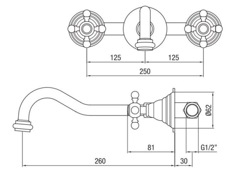 PB klassisk infälld väggmonterad kran med stjärnhandtag 25 cm utloppspip Krom 1208855112
