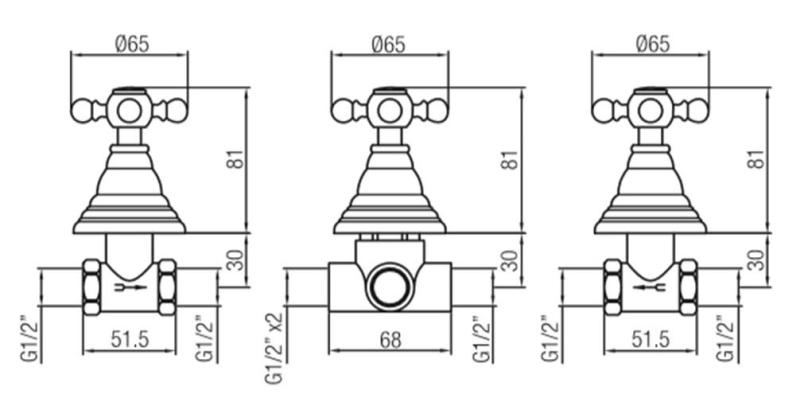 PB klassisk 3-vägs inbyggd duschset med omkopplare med stjärnhandtag Brons 1208855402