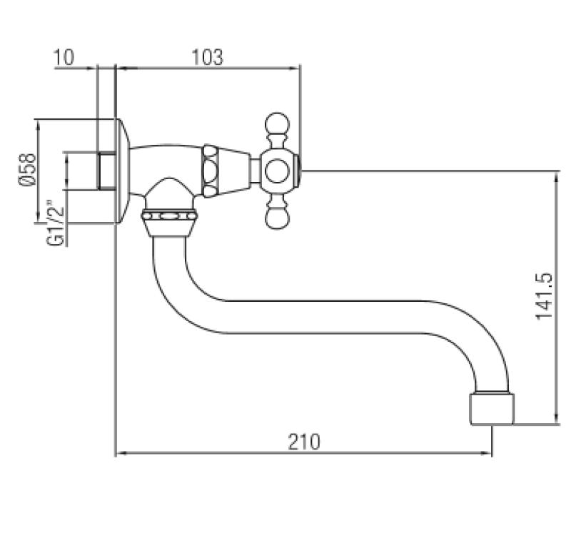 PB klassisk väggfontänkran med stjärnknapp för kallvatten och lång pip, krom 1208855622