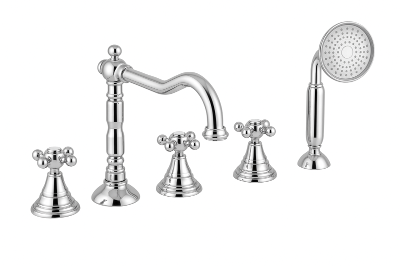 PB klassisk 5-håls badkarskran med stjärnknoppar Krom 1208855772