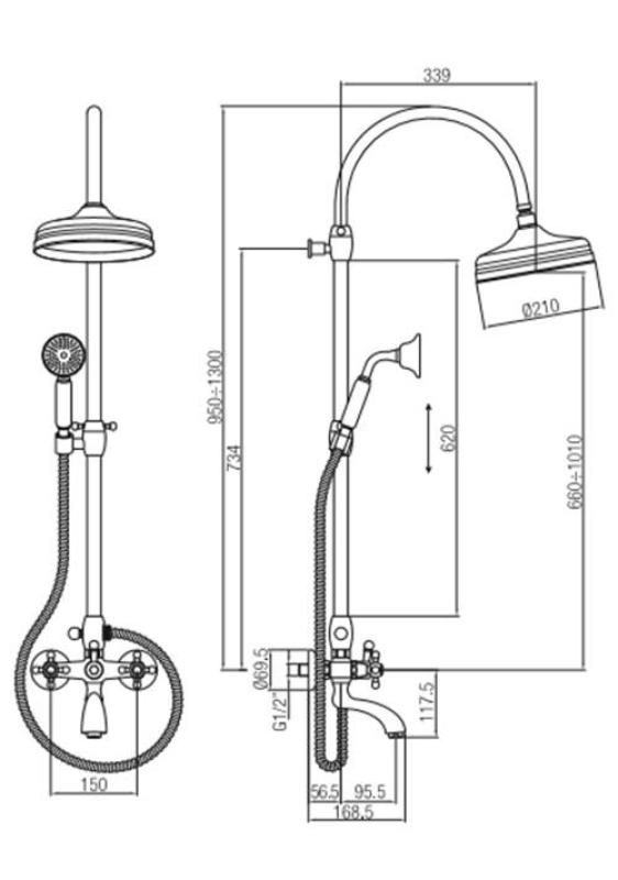 PB klassisk duschset med regndusch, stjärnformade vred, krom 1208855862