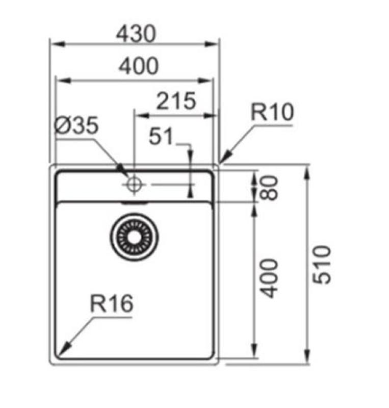 Franke Maris MRX 210.40 TL rostfri diskho med kranhål 43x51cm planmontering 1270527793