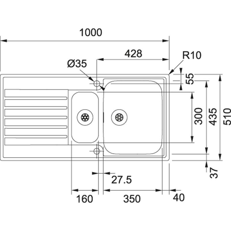 Franke Argos AGX 251 1,5 en och en halv rostfri diskho med avrinning planmontering 1000x510 127.0380.391