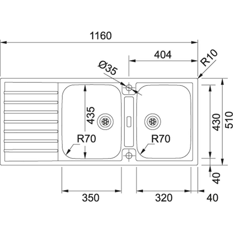 Franke Argos AGX 221 dubbel rostfri diskho med avrinning planmontering 116x51cm 127.0635.632