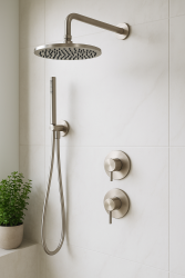 Waterevolution Flow inbyggd duschset med termostat, regndusch och handdusch i massivt rostfritt stål 1208889792