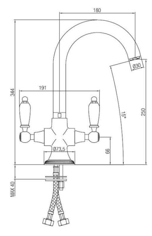 PB klassisk köksblandare med vita handtag Krom 1208910882