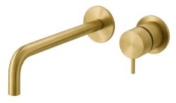 Waterevolution Flow Inbyggd tvättställsblandare i borstat mässing med 21 cm långt utlopp T116BLE-21