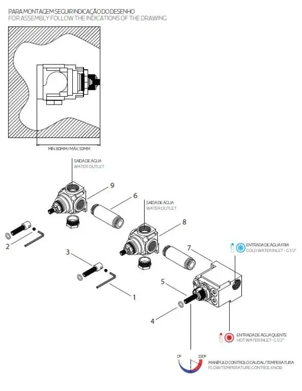 Waterevolution Flow inbyggd duschtermostat med 3 avstängningsventiler helt i rostfritt stål 1208916492