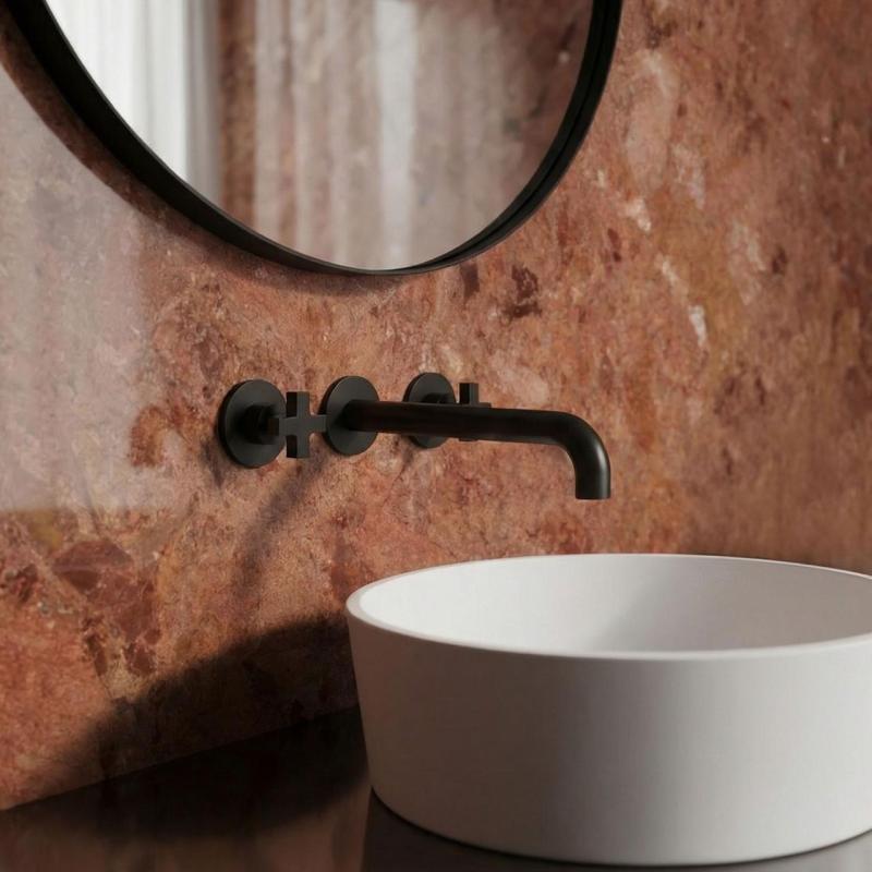 Waterevolution Cruz 3-håls inbyggd tvättställsblandare matt svart 19 cm pip 1208916572