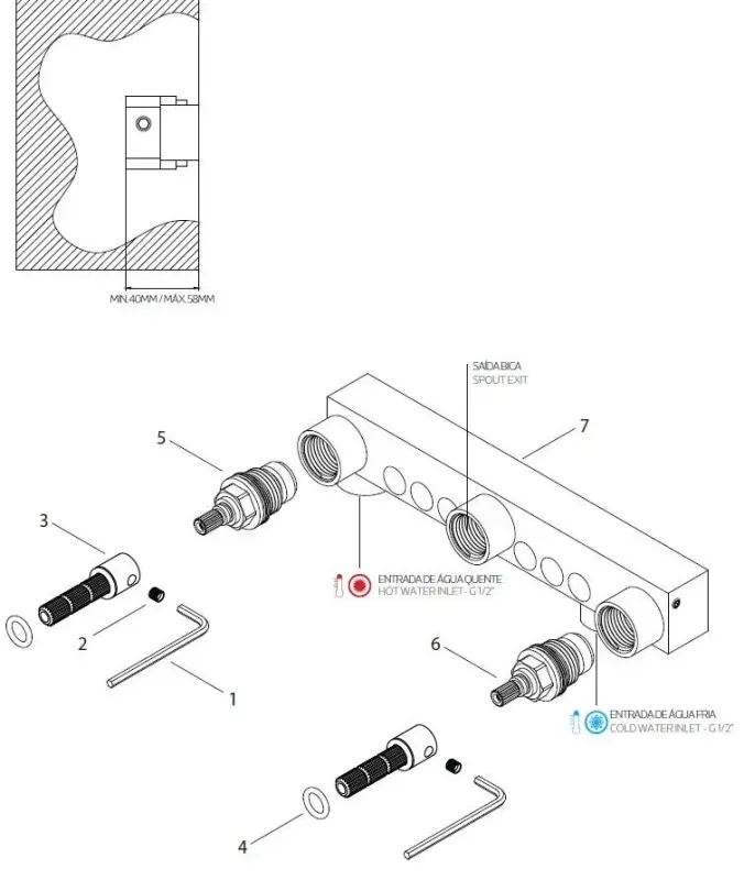Waterrevolution Cruz 3-håls inbyggd tvättställsblandare med 15 cm utloppspip matt svart 1208916582