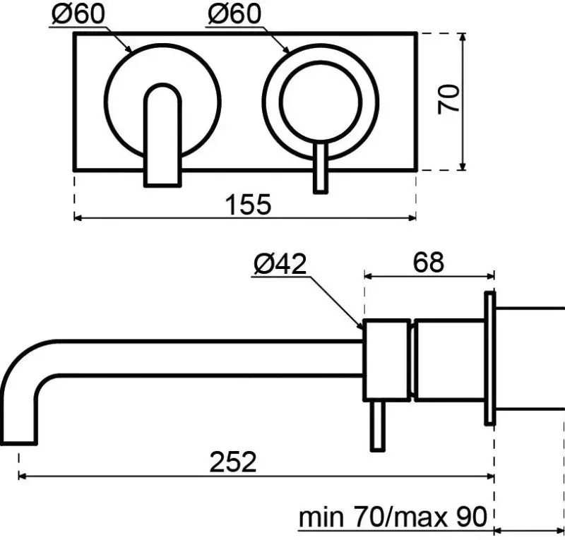 Waterevolution Flow infälld tvättställsblandare med täckplatta helt i rostfritt stål med utlopp 25 cm T1161BIE-25