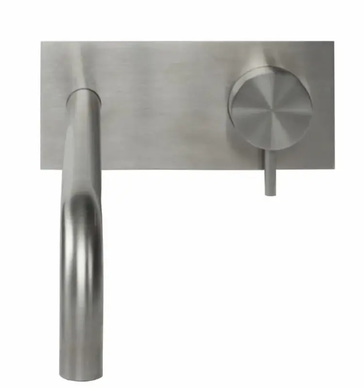 Waterevolution Flow infälld tvättställsblandare med täckplatta helt i rostfritt stål med utlopp 25 cm T1161BIE-25