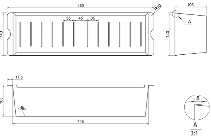 Caressi CACS1D46 svart 44cm inbyggnadsdiskho restdiskho rostfritt stål 1208920601