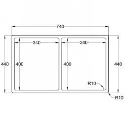 Caressi R10 rostfri dubbel diskho 34x40+34x40cm undermonterad, planmonterad och toppmonterad CAPP3434R10