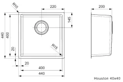 Reginox Houston RVS diskbänk 40x40 undermontering, ovanmontering och planmontering L2000 R32848