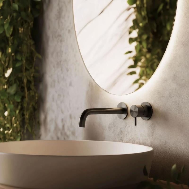 Waterevolution Flow Inbyggd tvättställsblandare i PVD-beläggning i gun metal med 15 cm utlopp T116BGME-15