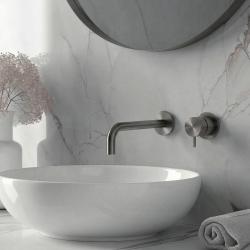 Waterevolution Flow Inbyggd tvättställsblandare i PVD-beläggning i gun metal med 21 cm långt utlopp T116BGME-21