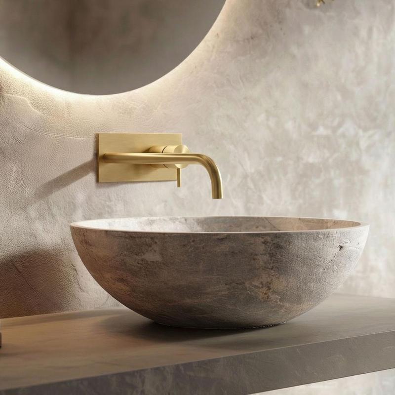 Waterevolution Flow inbyggd tvättställsblandare med täckplatta Borstad mässing med utlopp 21 cm T1161LE-21