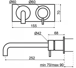 Waterevolution Flow inbyggd tvättställsblandare med täckplatta PVD Borstad Koppar med utloppspip 15 cm T1161CPE-15