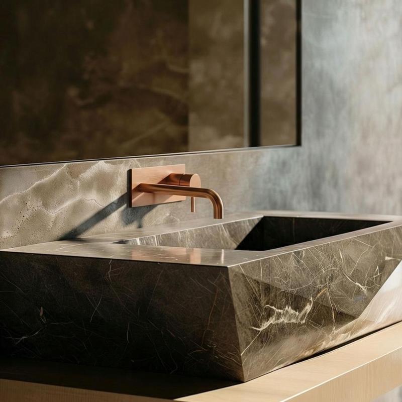 Waterevolution Flow inbyggd tvättställsblandare med täckplatta PVD Borstad Koppar med utloppspip 15 cm T1161CPE-15