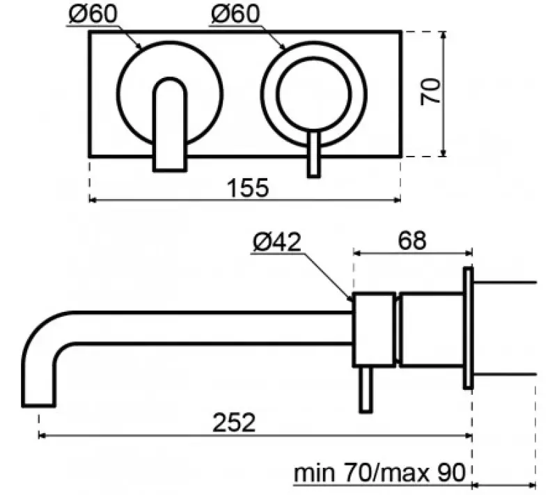 Waterevolution Flow inbyggd tvättställsblandare med täckplatta PVD borstat koppar med utlopp 21 cm T1161CPE-21