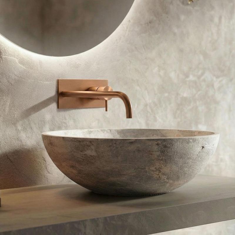 Waterevolution Flow inbyggd tvättställsblandare med täckplatta PVD borstat koppar med utlopp 21 cm T1161CPE-21