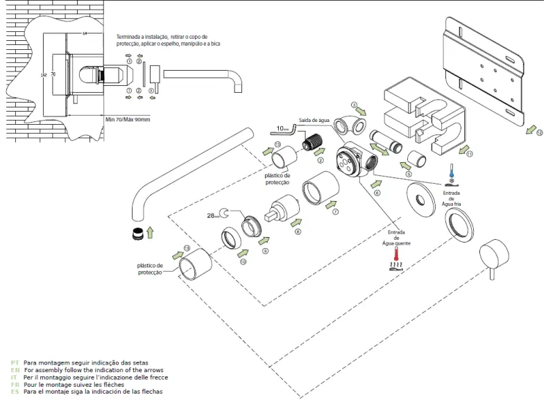 Waterevolution Flow inbyggd tvättställsblandare med täckplatta PVD Borstad Koppar med utloppspip 25 cm T1161CPE-25