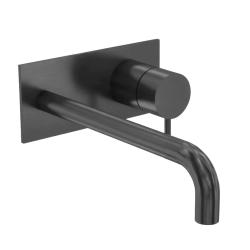 Waterevolution Flow inbyggd tvättställsblandare med täckplatta PVD Gun Metal med utlopp 15 cm T1161GME-15