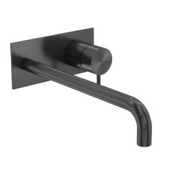 Waterevolution Flow infälld tvättställsblandare med täckplatta PVD Gun Metal med utlopp 21 cm T1161GME-21