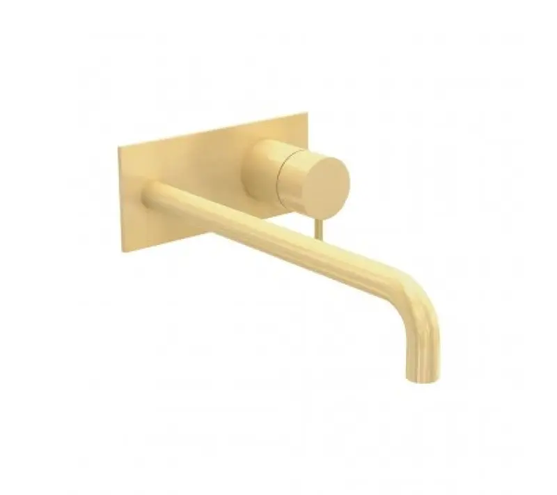 Waterevolution Flow inbyggd tvättställsblandare med täckplatta PVD Light Gold med utlopp 25 cm T1161WGE-25