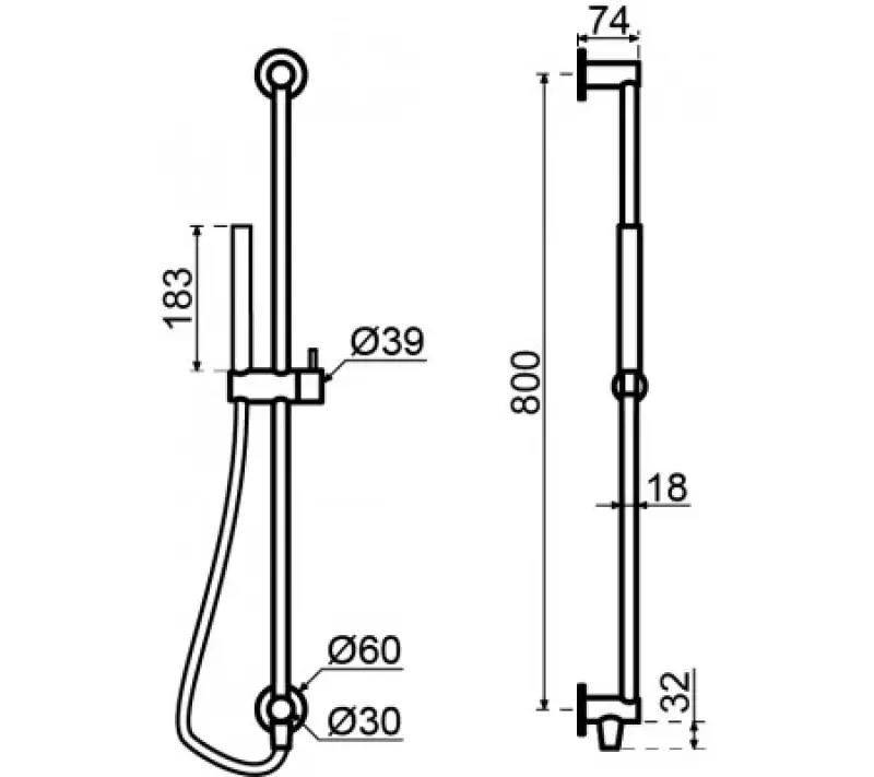 Waterevolution Flow glidstångsset med handdusch 800 mm Gun Metal T1661GME